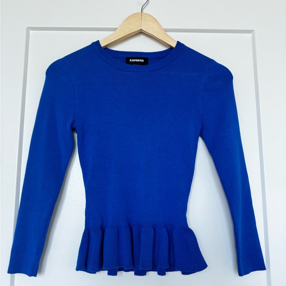 Express Bright Blue Ruffle Trim Sweater Size XS